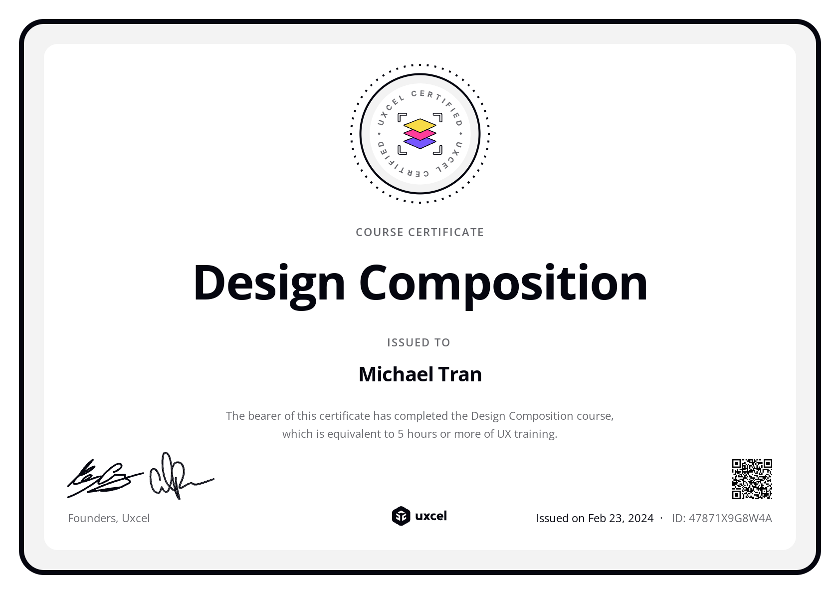 Michael Tran's certificate
